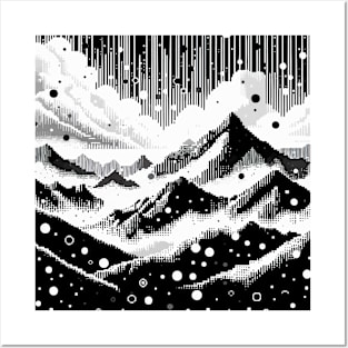 Abstract Art Monochromatic Mountains in Rain Drops Pattern Posters and Art